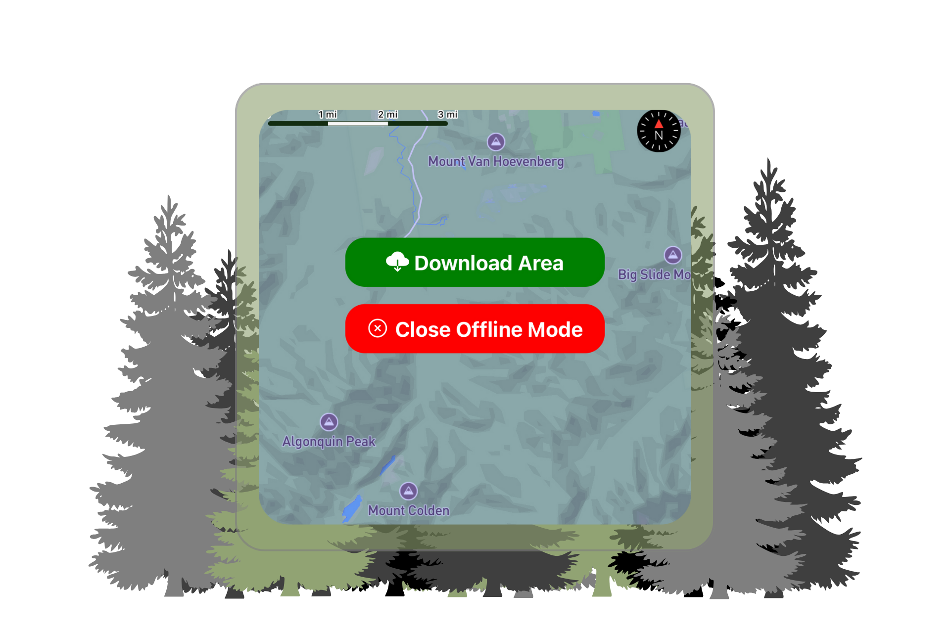 MyHikes offline map download, set on simple illustrated background.