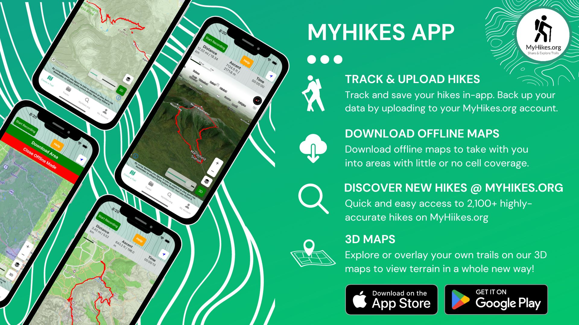 Preview of the MyHikes mobile app interface
