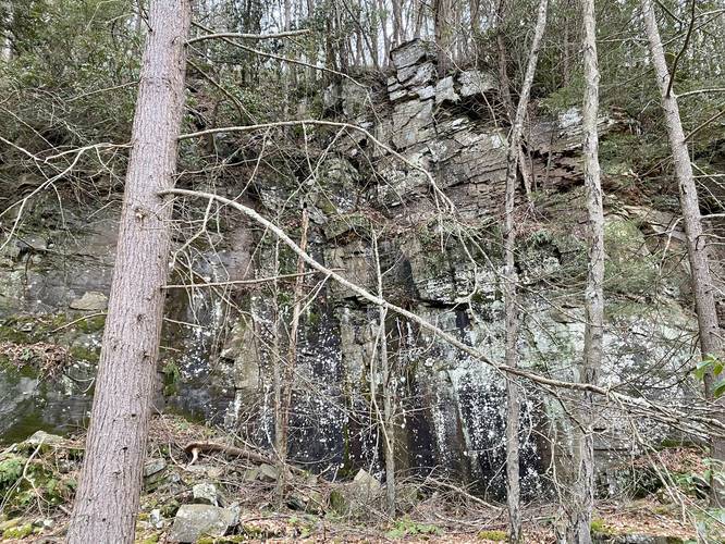 Large rock walls (30-40 feet tall) old quarry site