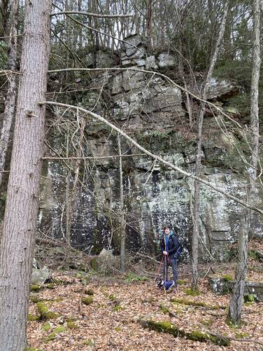 Dave & Jax at the tall rock walls (abandoned quarry site)