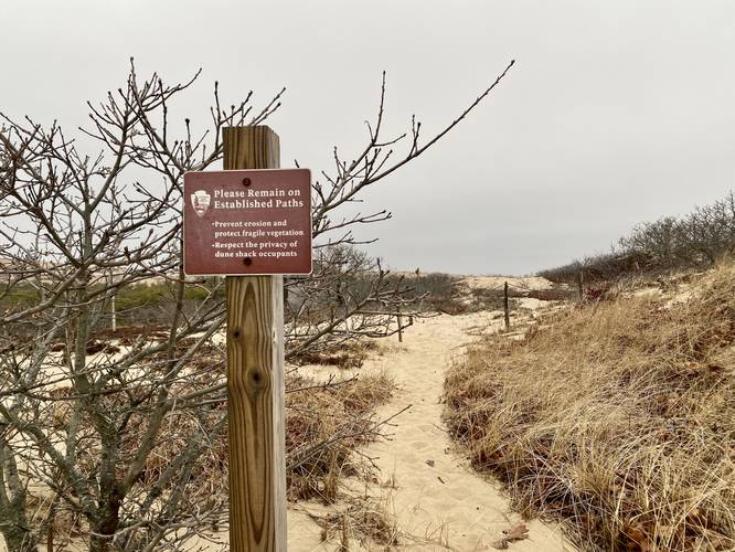 NPS Sign: stay on trails and out of dune shacks