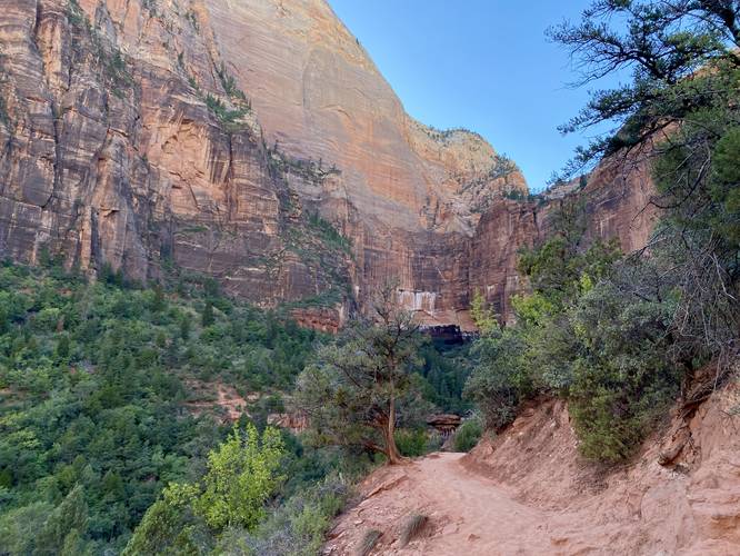 Trail bends around a corner to lead toward the Emerald Pools in Zion Valley