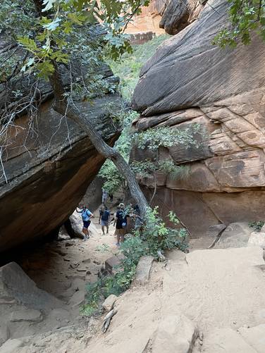 Trail leads through massive boulders