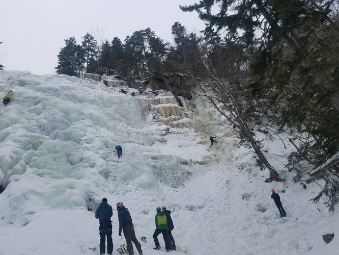 Arethusa Falls frozen over in Winter 2020