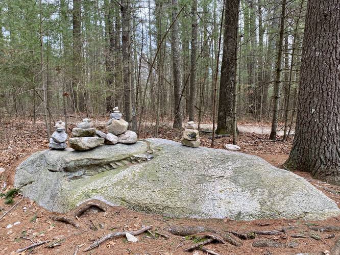 Jerimoth Hill bedrock outcropping with stone cairns