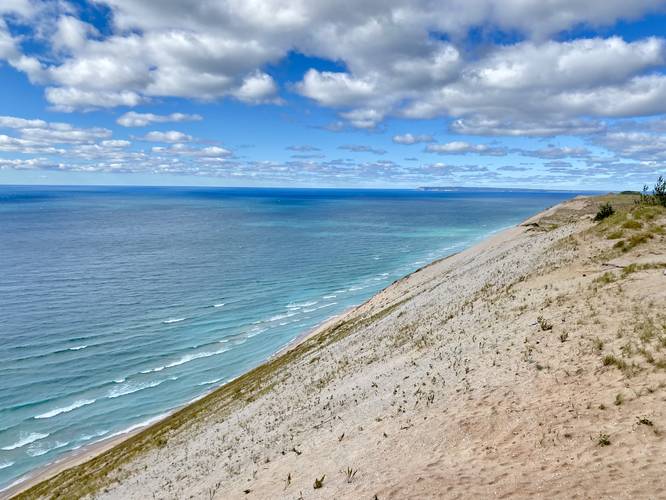 View of Lake Michigan's turquoise waters along the dunes