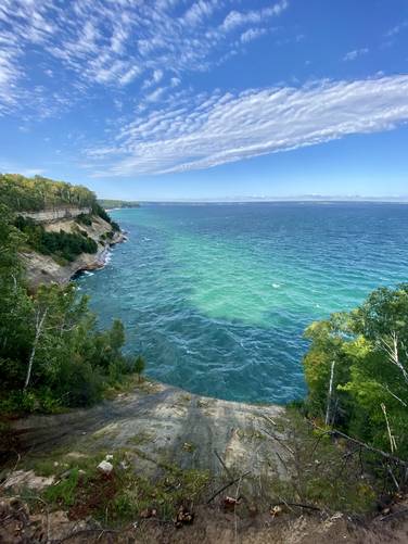 View of scenic cliffs and water of the Pictured Rocks National Lakeshore