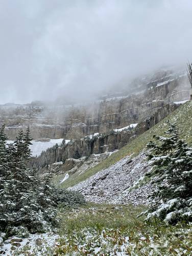Mt. Timp headwall with evergreens and fresh snow