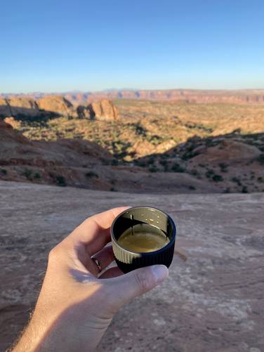 Backcountry-brewed espresso at Upheaval Dome