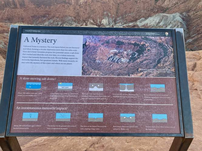 "A Mystery" information kiosk about Upheaval Dome