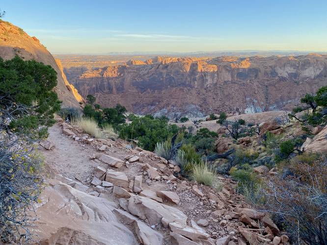 Trail skirts the cliff edge of Upheaval Dome