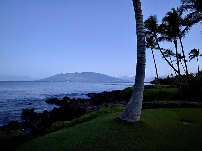 View of the West Maui Mountains before sunrise along the Wailea Beach Path