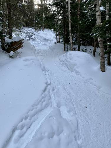 Steep snowy ascent along Algonquin Trail