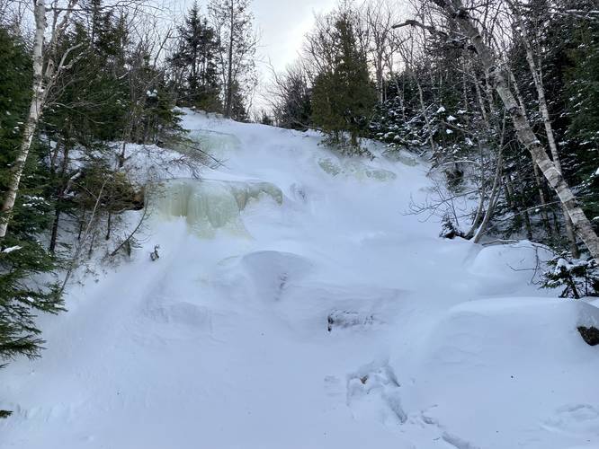 MacIntyre Falls, approx. 40-feet tall. Frozen in Feb 2022