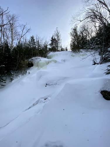 MacIntyre Falls, approx. 40-feet tall. Frozen in Feb 2022